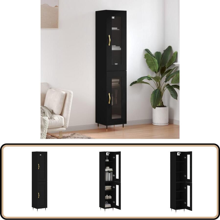 VidaXL Hoge Kast 180 cm Zwart Bewerkt Hout Hoge Kast Opbergkast Kast Zwart Houten Kast Design Kast