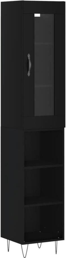 VidaXL Hoge Kast Zwart 34 5x34x180 cm Hout & Metaal Hoge Kast Zwarte Kast Houten Kast Opbergkast Designkast