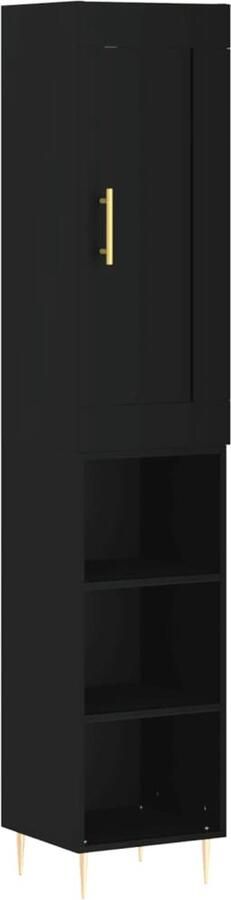 VidaXL Hoge Kast 34 5x34x180 cm Zwart Hoge Kast Dressoir Opzetkast Zwarte Kast Houten Kast