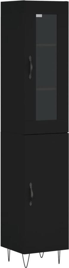 VidaXL Hoge kast 180 cm Zwart Bewerkt hout Hoge Kast Zwarte Kast Houten Kast Opbergkast