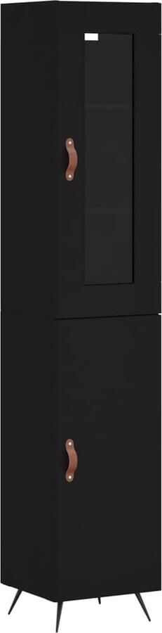 VidaXL Hoge Kast Bewerkt Hout 34 5x34x180 cm Zwart Hoge Kast Zwarte Kast Houten Kast Opbergkast Badkamermeubilair - Foto 11