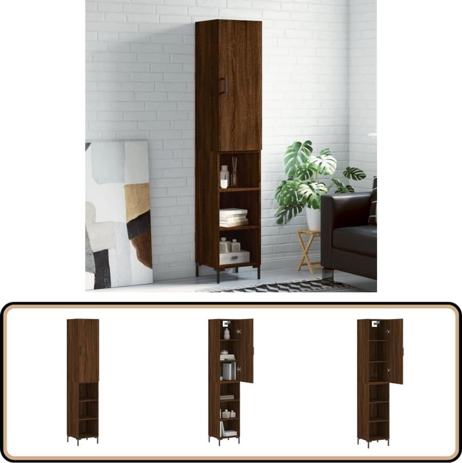 VidaXL Hoge kast 34 5x34x180 cm Bruin Eikenhout Hoge Kast Dressoir Opzetkast Houten Kast Bruine Eiken Kleur