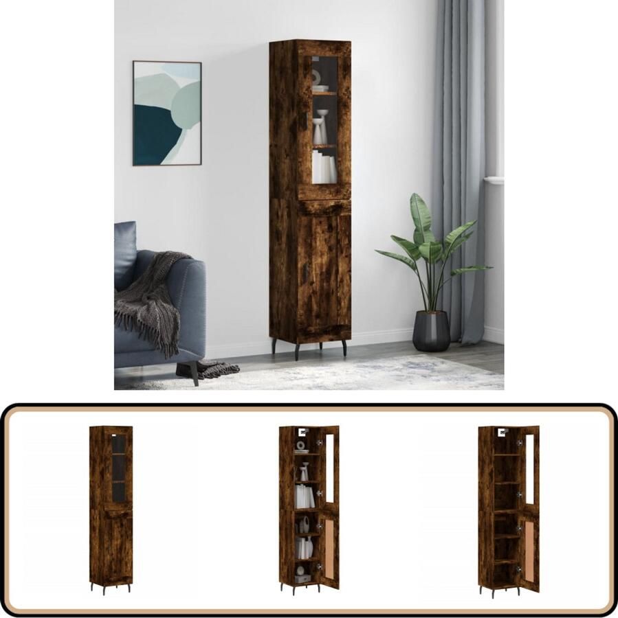 VidaXL Hoge Kast 34 5x34x180 cm Gerookt Eiken Hoge Kast Dressoir Buffetkast Houten Kast Opbergkast