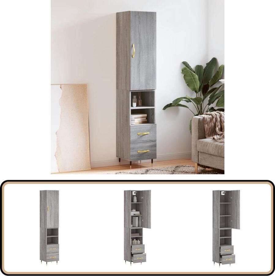 VidaXL Hoge kast 34 5x34x180 cm Grijs Sonoma Eiken Hoge Kast Grijze Kast Houten Kast Opslagkast Kledingkast