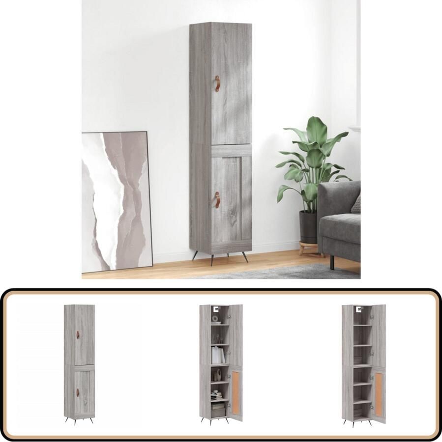 VidaXL Hoge Kast 34 5x34x180 cm Grijs Sonoma Eiken Hoge Kast Kledingkast Opbergkast Grijze Kast Houten Kast