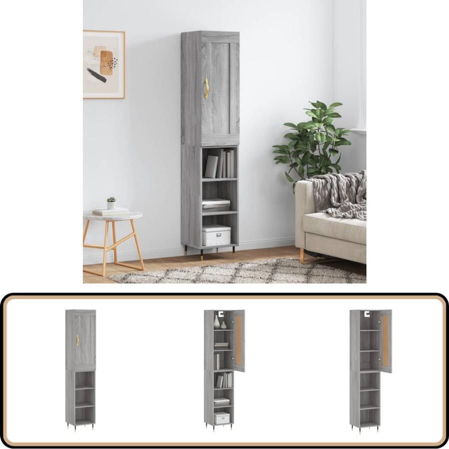 VidaXL Hoge kast 34 5x34x180 cm Grijs sonoma eiken Hoge Kast Kledingkast Opbergkast Grijze Kast Houten Kast