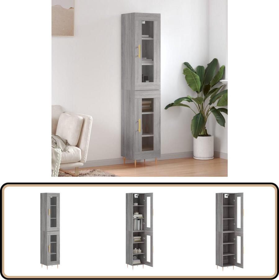 VidaXL Hoge Kast 34 5x34x180 cm Grijs Sonoma Eiken Hoge Kast Opbergkast Kledingkast Grijze Kast Houten Kast - Foto 2