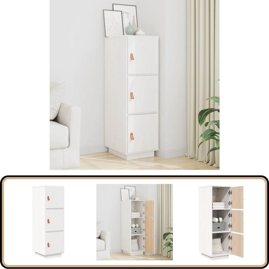 VidaXL Hoge kast Grenenhout Wit 34x40x108 5 cm Dressoir Houten Meubel Grenoble Hout Vintage Kast Opslagmeubilair