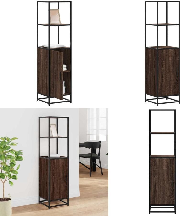 VidaXL Hoge kast 35 5x35x139 cm bewerkt hout en metaal bruin eiken Hoge Kast Hoge Kasten Zijkast Hoge Opbergkast