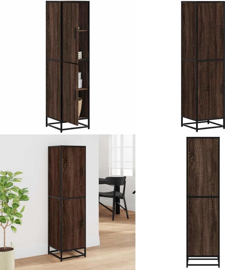 VidaXL Hoge kast 35 5x35x139 cm bewerkt hout en metaal bruin eiken Hoge Kast Hoge Kasten Zijkast Hoge Opbergkast