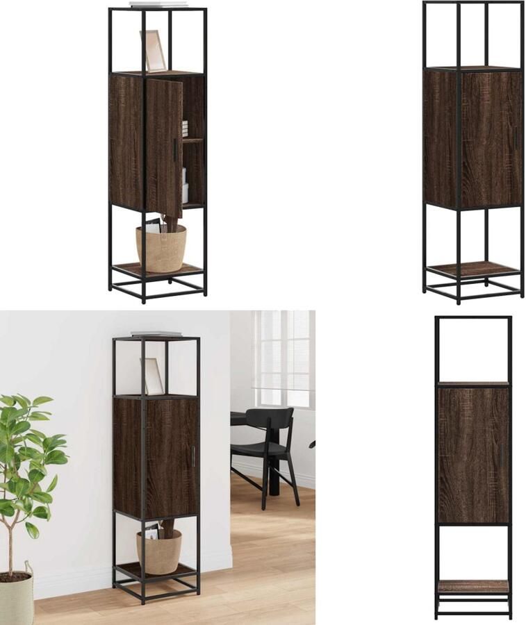 VidaXL Hoge kast 35 5x35x139 cm bewerkt hout en metaal bruin eiken Hoge Kast Hoge Kasten Zijkast Hoge Opbergkast - Foto 3