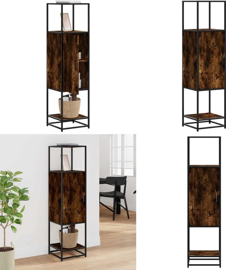 VidaXL Hoge kast 35 5x35x139 cm bewerkt hout en metaal gerookt eiken Hoge Kast Hoge Kasten Zijkast Hoge Opbergkast