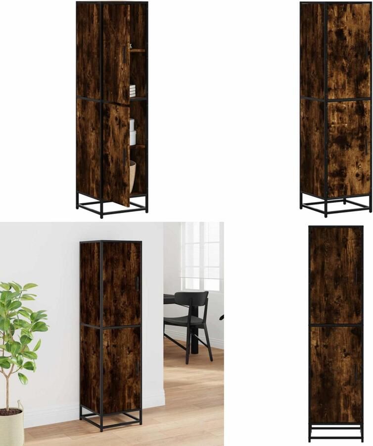 VidaXL Hoge kast 35 5x35x139 cm bewerkt hout en metaal gerookt eiken Hoge Kast Hoge Kasten Zijkast Hoge Opbergkast