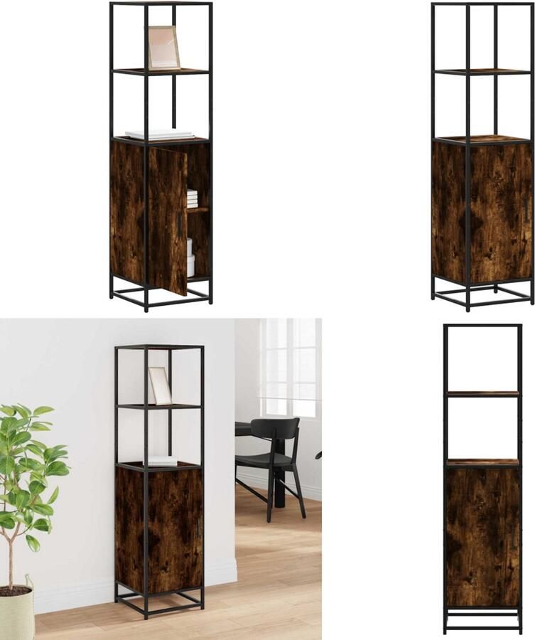 VidaXL Hoge kast 35 5x35x139 cm bewerkt hout en metaal gerookt eiken Hoge Kast Hoge Kasten Zijkast Hoge Opbergkast - Foto 2