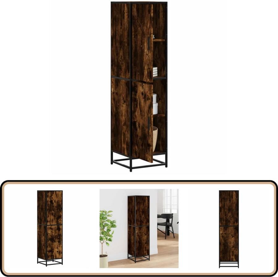 VidaXL Hoge kast Hout en metaal Gerookt eiken Hoge Kast Houten Kast Metalen Kast Opbergkast Keukenopstelling
