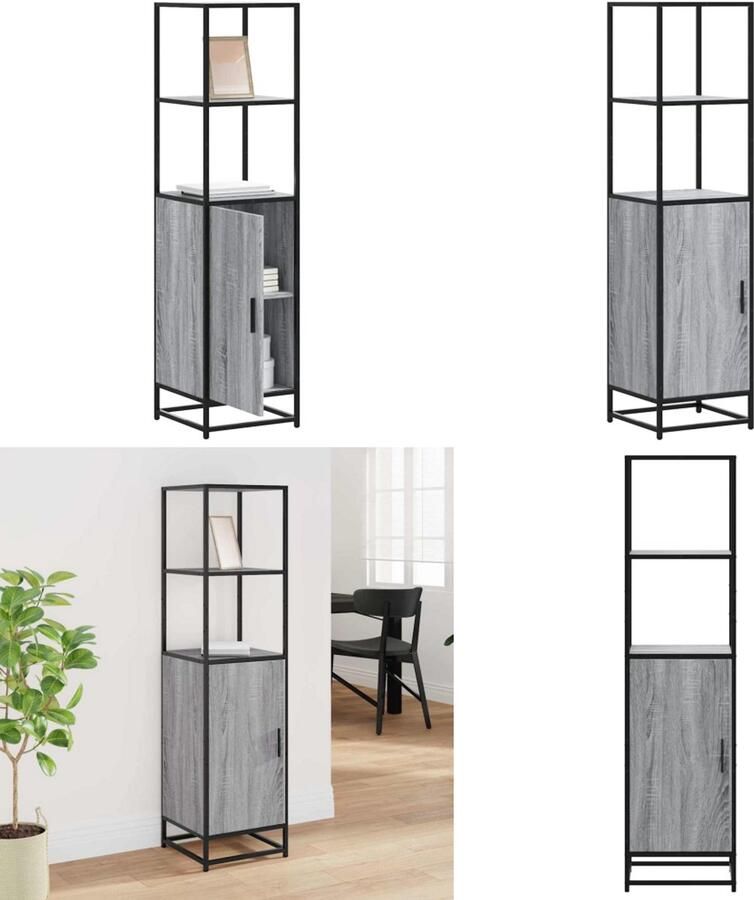 VidaXL Hoge kast 35 5x35x139 cm bewerkt hout en metaal grijs sonoma Hoge Kast Hoge Kasten Zijkast Hoge Opbergkast