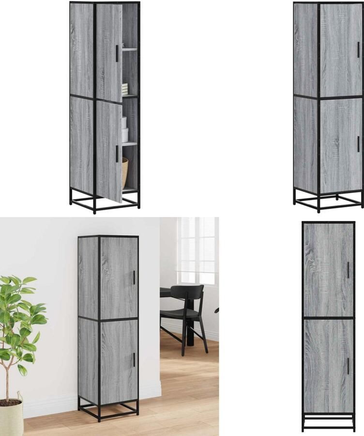 VidaXL Hoge kast 35 5x35x139 cm bewerkt hout en metaal grijs sonoma Hoge Kast Hoge Kasten Zijkast Hoge Opbergkast