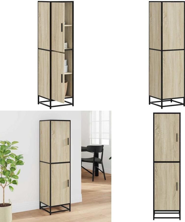 VidaXL Hoge kast 35 5x35x139 cm bewerkt hout en metaal sonoma eiken Hoge Kast Hoge Kasten Zijkast Hoge Opbergkast