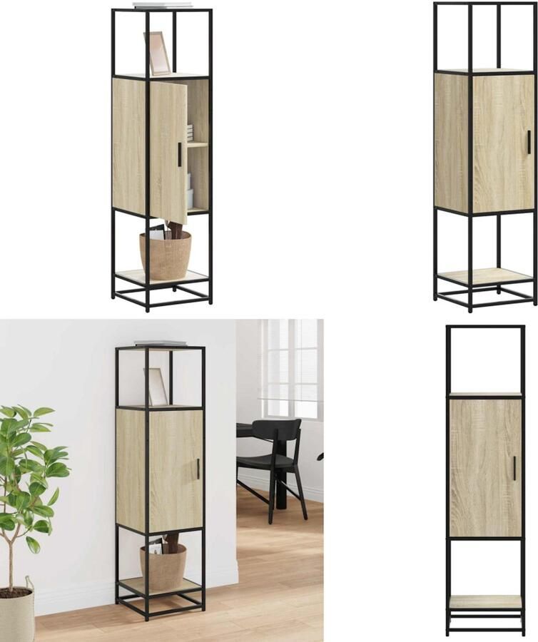 VidaXL Hoge kast 35 5x35x139 cm bewerkt hout en metaal sonoma eiken Hoge Kast Hoge Kasten Zijkast Hoge Opbergkast
