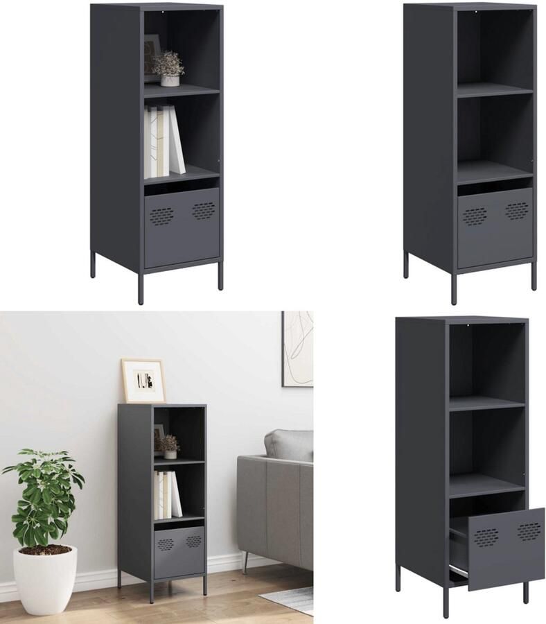 VidaXL Hoge kast 35x39x103 5 cm staal antracietkleurig Hoge Kast Hoge Kasten Hoge Planken Boekenkast