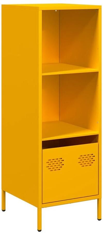 The Living Store Hoge kast 35x39x103 5 cm staal mosterdgeel Hoge Kast Metalen Kast Boekenkast Opslagkast Mustard Yellow Furniture