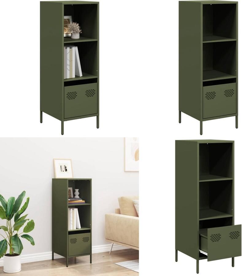 VidaXL Hoge kast 35x39x103 5 cm staal olijfgroen Hoge Kast Hoge Kasten Hoge Planken Boekenkast
