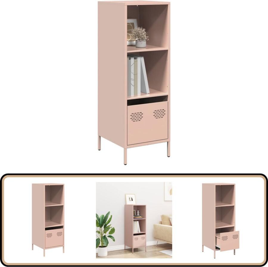VidaXL Hoge Roze Kast Stijlvol & Functioneel Hoge Kast Metalen Kast Roze Kast Opbergkast Boekenkast