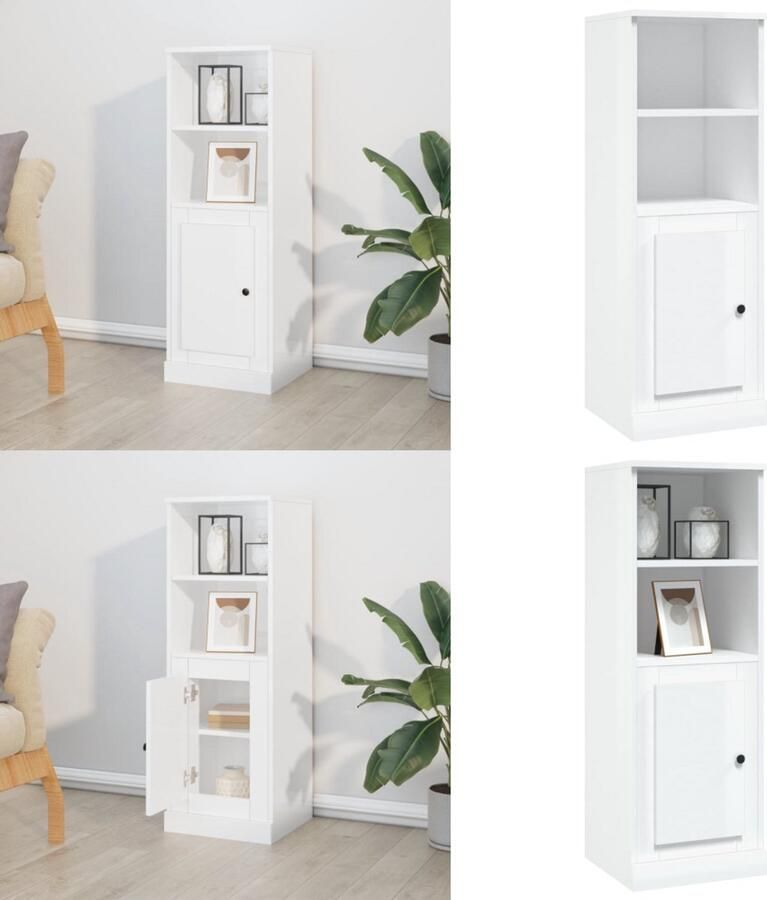 VidaXL Hoge kast 36x35-5x103-5 cm bewerkt hout hoogglans wit Hoge Kast Hoge Kasten Kast Opbergkast