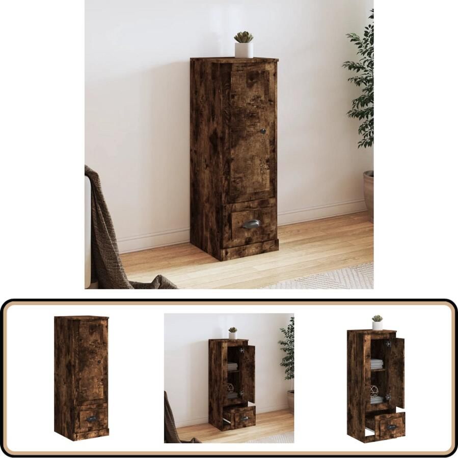 VidaXL Hoge kast 36x35 5x103 5 cm Gerookt eiken Hoge Kast Buffetkast Houten Kast Met Lade Opslagmogelijkheden - Foto 4