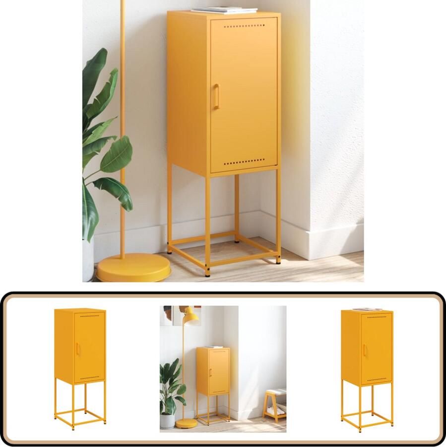 The Living Store Hoge kast 36x39x107 cm staal mosterdgeel Industriële Kast Metalen Kast Hoge Kast Opbergkast Mustard Yellow Furniture