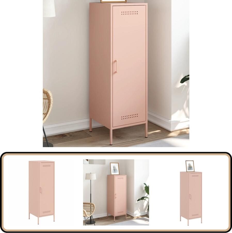 VidaXL Hoge kast Staal Roze 36x39x113 cm Hoge Kast Industrieel Design Roestvrijstalen Kast Opbergkast Roze Kast