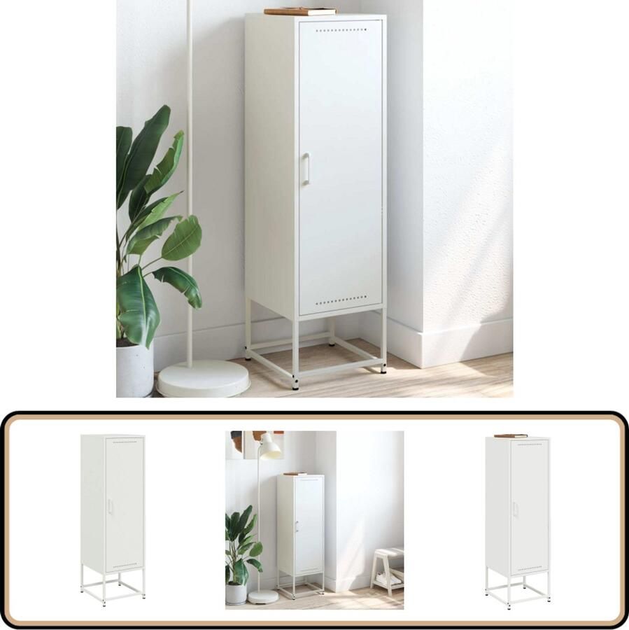VidaXL Hoge kast Wit Staal 36x39x123 cm Hoge Kast Opbergkast Industrieel Design Metalen Kast Wit Staal
