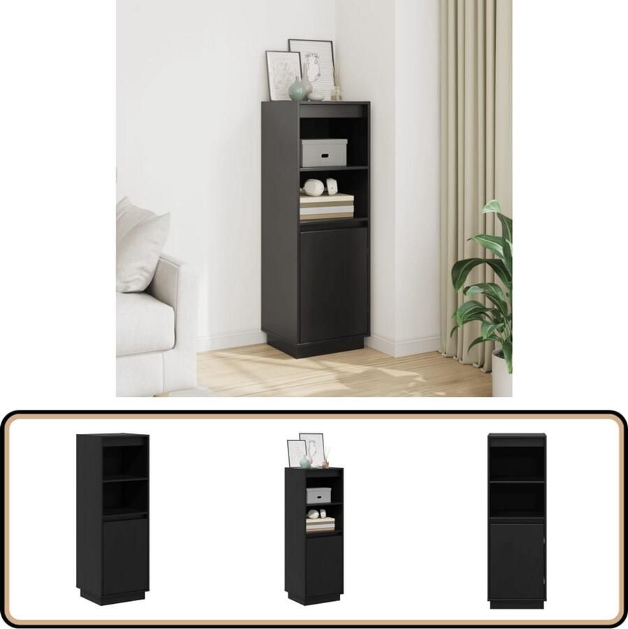 VidaXL Hoge Kast Massief Grenenhout Zwart Hoge Kast Grenoble Hout Zwarte Kast Opbergkast Tv Stand