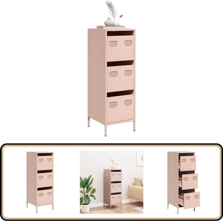 VidaXL Hoge Kast 39x35x103 5 cm 3 Lades Roze Hoge Kast Roestvrijstalen Kast Metaalkast Opslagkast Boekenkast