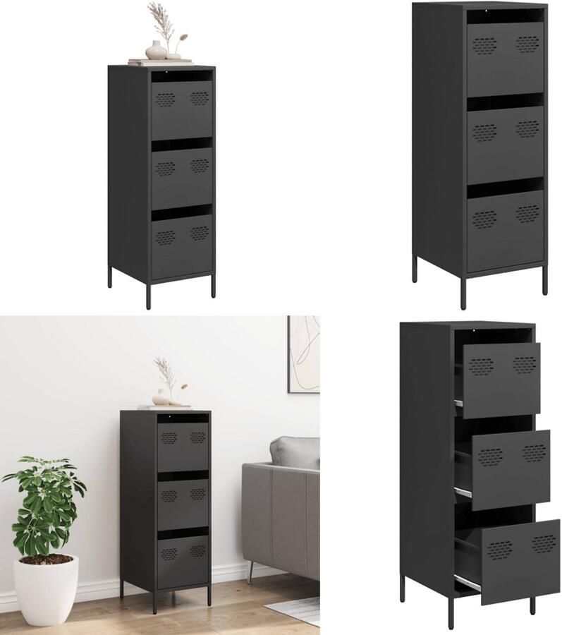 VidaXL Hoge kast 39x35x103 5 cm staal zwart Hoge Kast Hoge Kasten Hoge Planken Boekenkast