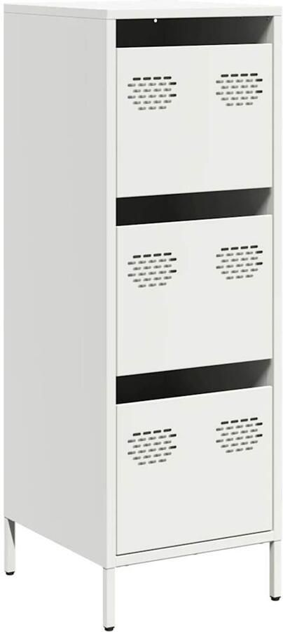 VidaXL Hoge kast Wit 3 lades Staal Hoge Kast Metalen Kast Opbergkast Keukenopslag Bureaulade