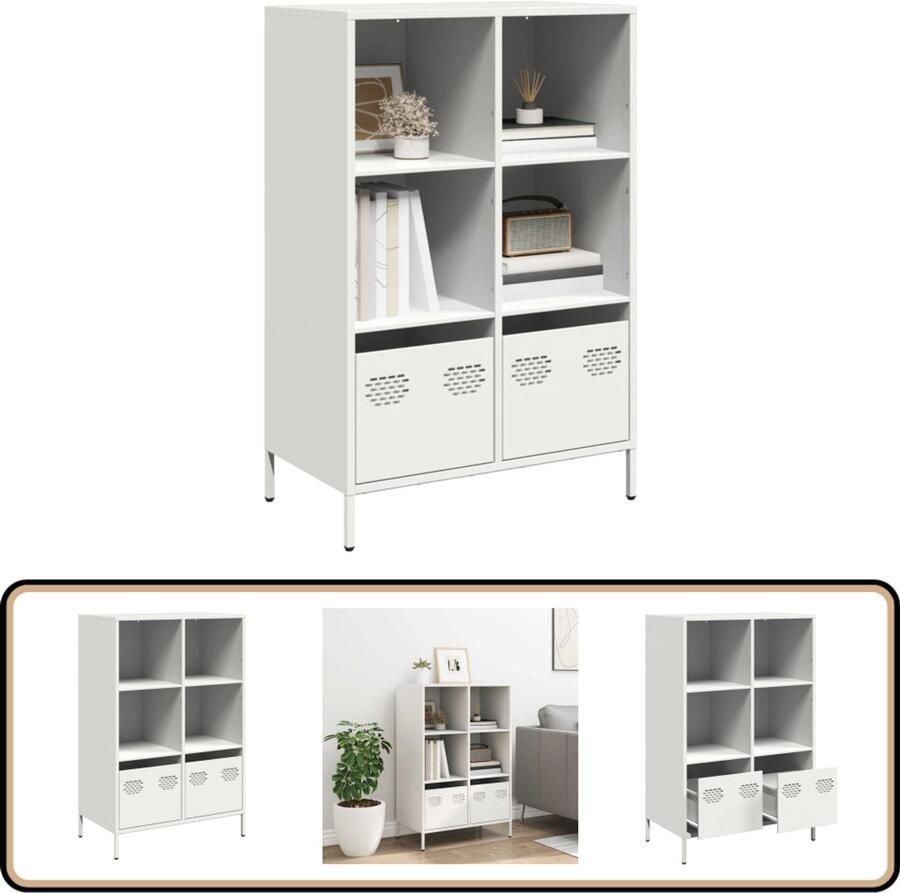 VidaXL Hoge kast 4 compartimenten Wit 68x39x103 5 cm Hoge Kast Metaalkast Witte Kast Opslagoplossing Boekenkast