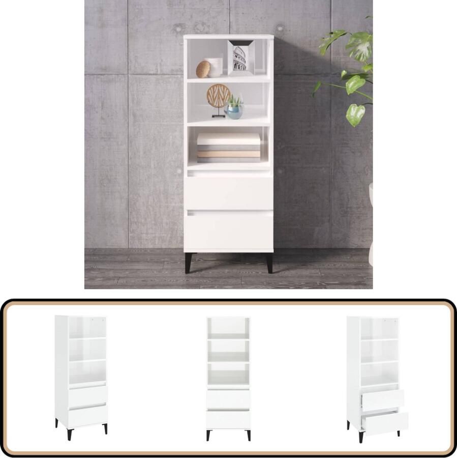 VidaXL Hoge kast 40x36x110 cm Hoogglans wit Bijzettafel Houten Kast Witte Kast Opslagkast Keukenkast - Foto 4
