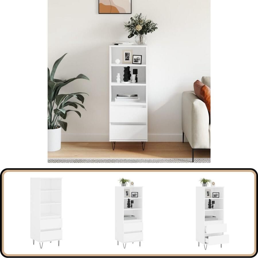 VidaXL Hoge Kast Wit Bewerkte Hout en Metaal Hoge Kast Industrieel Design Houten Kast Wit Kast Opbergkast