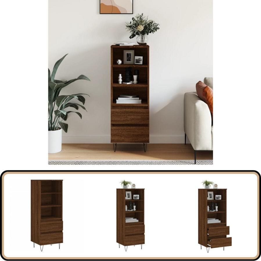 VidaXL Hoge Kast 40x36x110 cm Bruineiken Hoge Kast Industrieel Design Houten Kast Bruine Kast Opbergkast