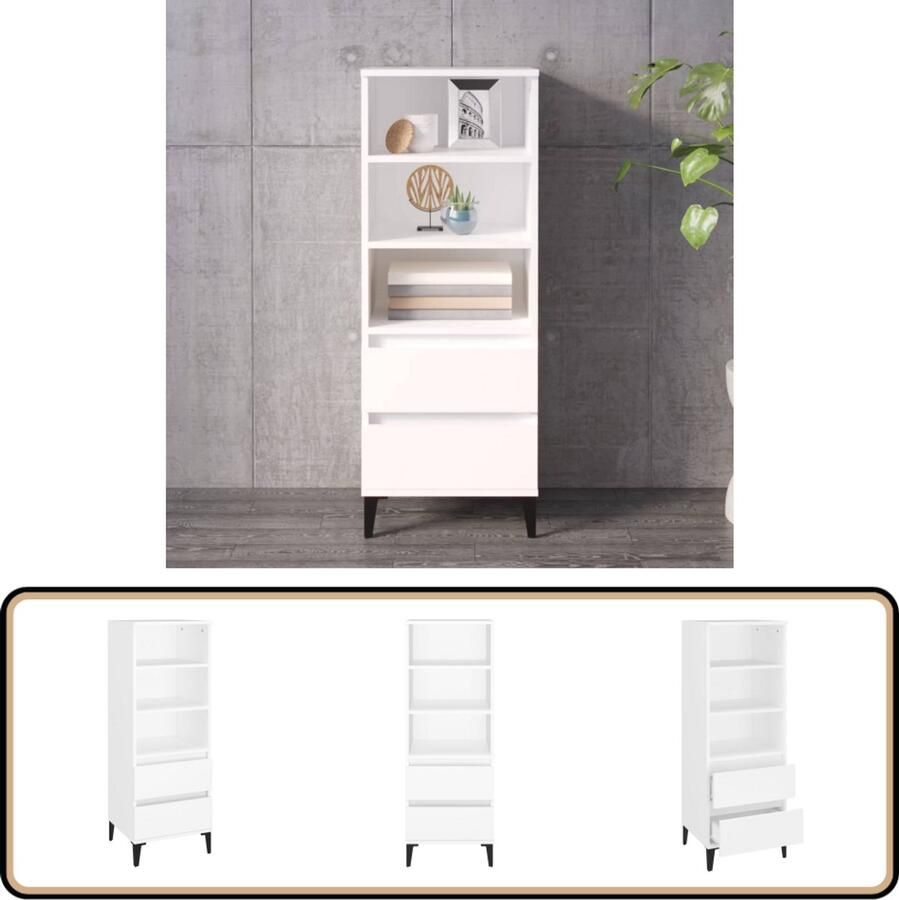 VidaXL Hoge kast 40x36x110 cm Wit Bewerkt hout Bijzettafel Houten Kast Opslagkast Vintage Kast Design Kast