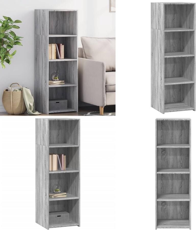 The Living Store Hoge kast 40x41x124 cm bewerkt hout grijs sonoma eikenkleurig Opbergkast Scandinavisch Design Grijze Kast Houten Kast Hoog Dressoir