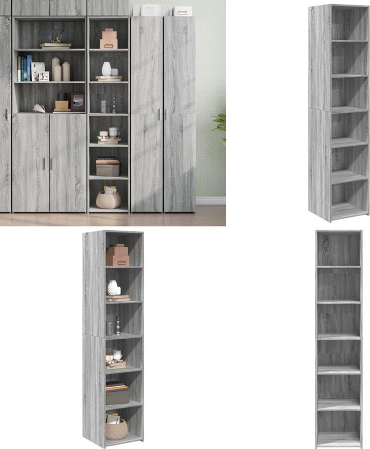 VidaXL Hoge kast 40x41x185 cm bewerkt hout grijs sonoma eikenkleurig Hoge Kast Hoge Kasten Hoog Dressoir Hoge Kast Woonkamer