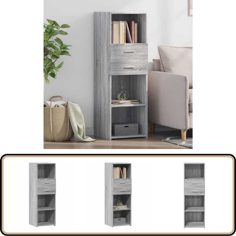 VidaXL Hoge Kast Grijs Sonoma Eiken 124 cm Hoge Kast Scandinavisch Design Opbergkast Houten Kast Grijze Kast