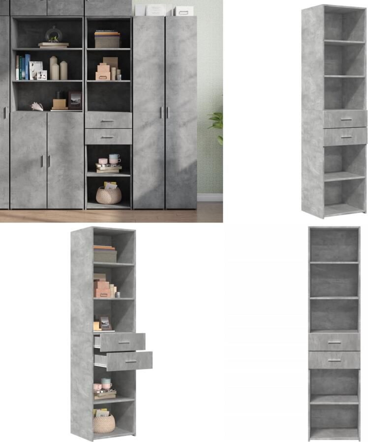 VidaXL Hoge kast 45x42 5x185 cm bewerkt hout betongrijs Hoge Kast Hoge Kasten Hoog Dressoir Hoge Kast Woonkamer