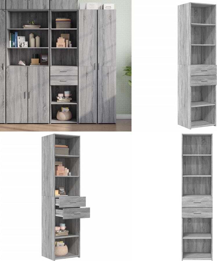 VidaXL Hoge kast 45x42 5x185 cm bewerkt hout grijs sonoma eikenkleurig Hoge Kast Hoge Kasten Hoog Dressoir Hoge Kast Woonkamer