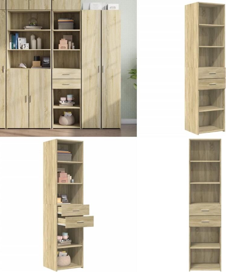 VidaXL Hoge kast 45x42 5x185 cm bewerkt hout sonoma eikenkleurig Hoge Kast Hoge Kasten Hoog Dressoir Hoge Kast Woonkamer