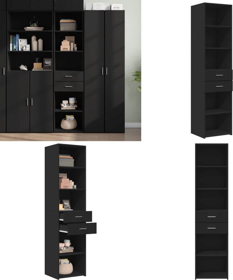 VidaXL Hoge kast 45x42 5x185 cm bewerkt hout zwart Hoge Kast Hoge Kasten Hoog Dressoir Hoge Kast Woonkamer