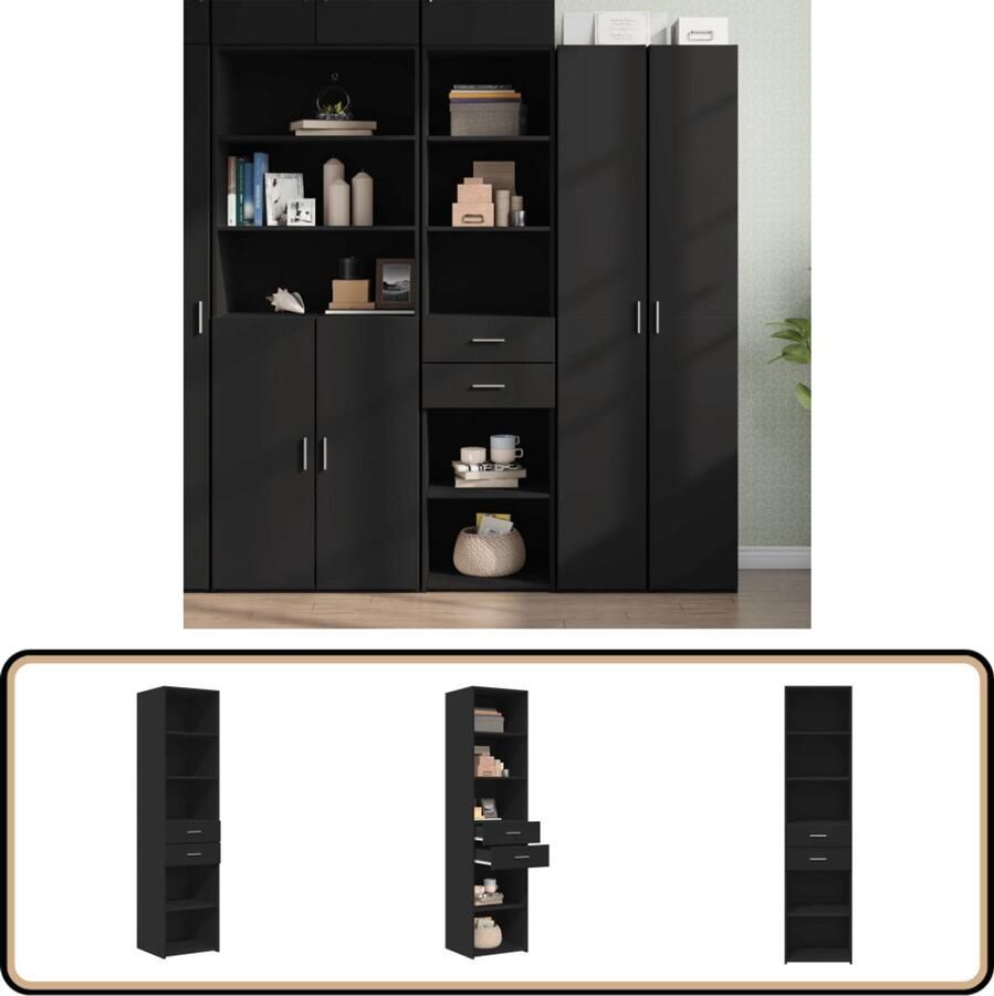 VidaXL Hoge Kast Zwart Stijlvol en Duurzaam Hoge Kast Opbergkast Scandinavisch Design Houten Kast Zwarte Kast