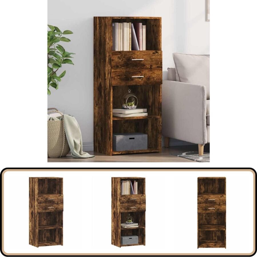 The Living Store Hoge kast 50x42 5x124 cm bewerkt hout gerookt eikenkleurig Opbergkast Houten Kast Scandinavisch Design Vintage Kast Woonkamer Kast - Foto 2